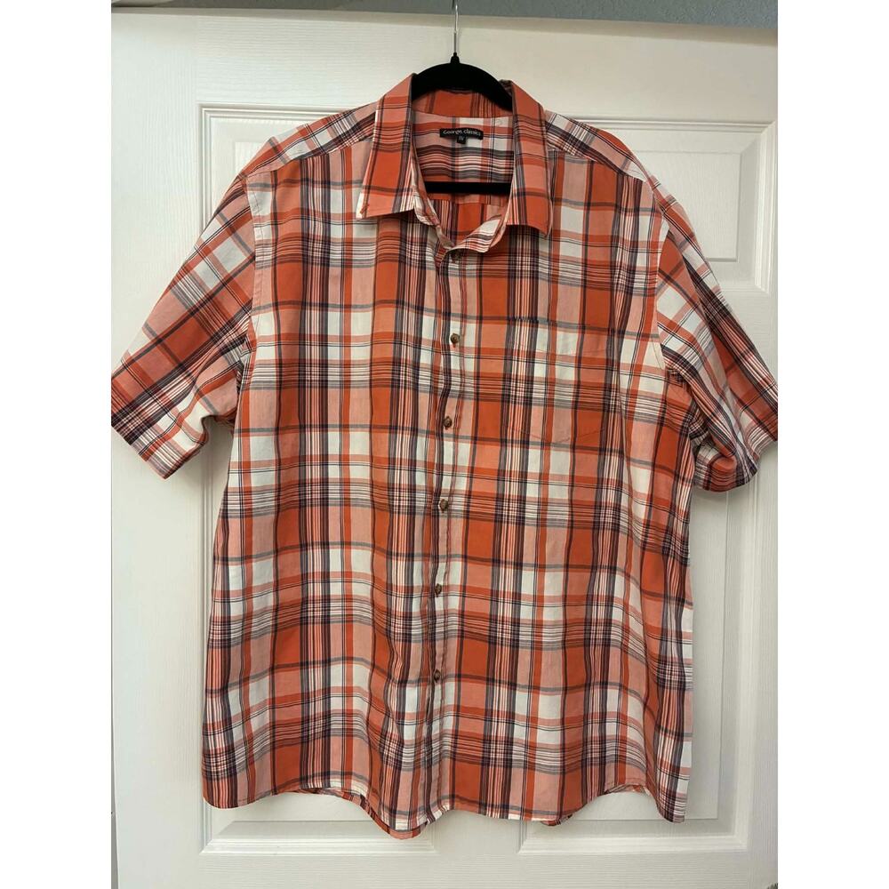 George Classics Men's 3XL Plaid Short‎ Sleeve Button Front Shirt Big Tall